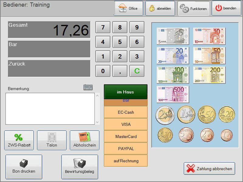 AI element detection on a cashier system, detect bills with AI